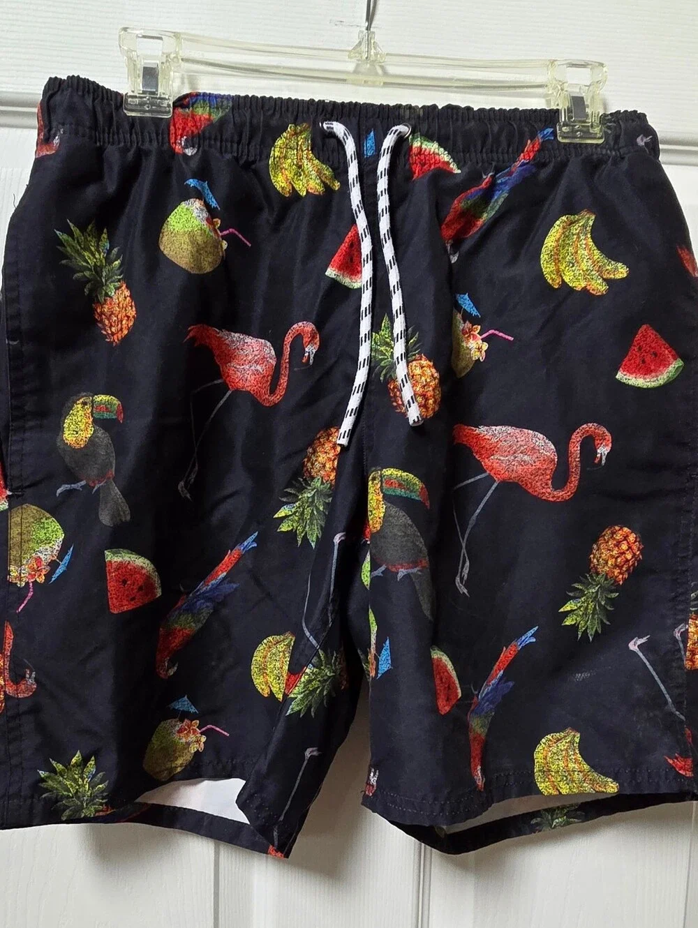 St. John's Bay Black Tropical Flamingo & Fruit Swim Trunks